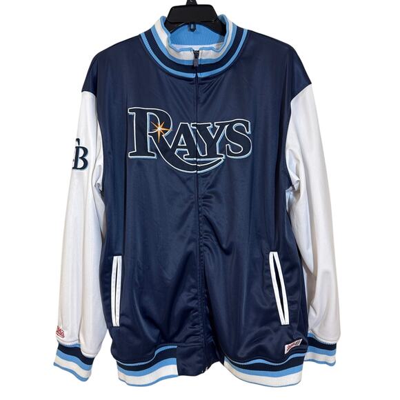 Stitches Athletic Gear Large Tampa Bay Rays Zip Up Jacket Navy Blue White